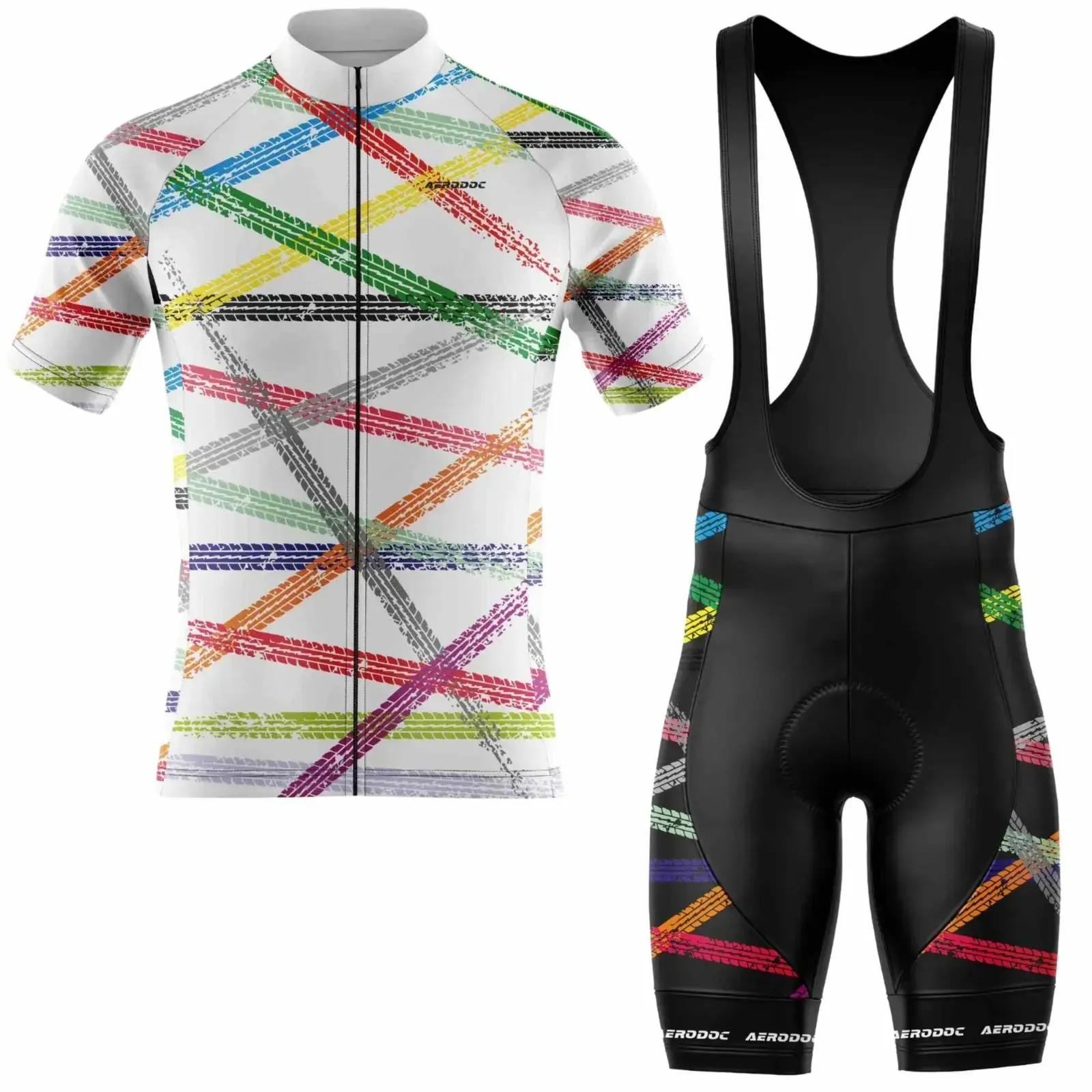 Color Stripe Road Racer Cycling Jersey (Half Sleeve + Bib Shorts)