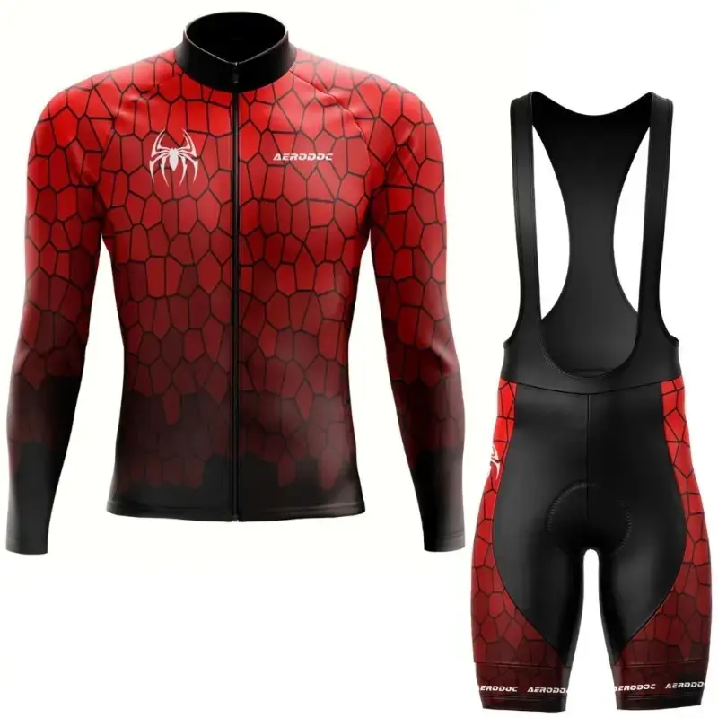 Spiderweb Red Unisex Cycling Full Sleeve Jersey and Bib Shorts