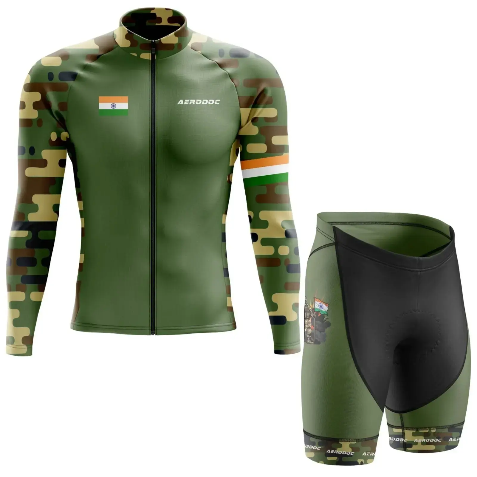 Full Sleeves Indian Army Camouflage Cycling Jersey with Nonbib Shorts