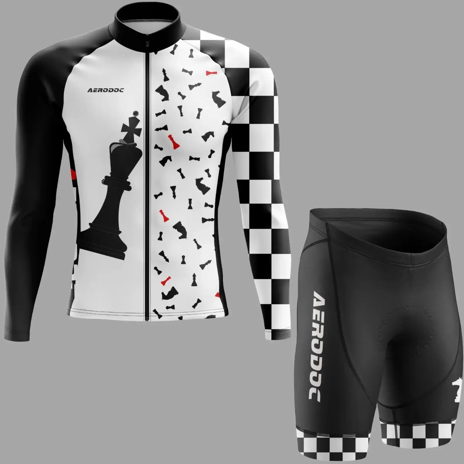 Checkmate Cycling Jersey & Bib Shorts Set – Ride Like a Chess Grandmaster! (Full Sleeves Jersey with Shorts)