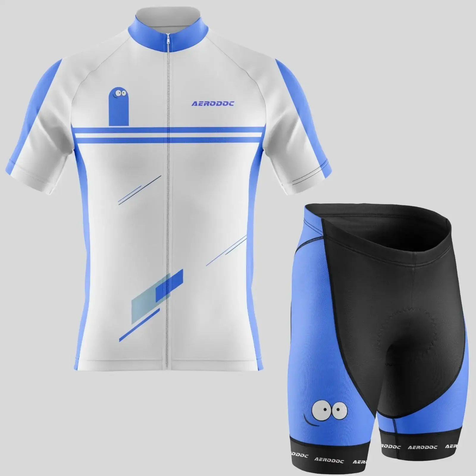 Smiley Blue White Cycling Jersey (Half Sleeve + Nonbib Shorts)
