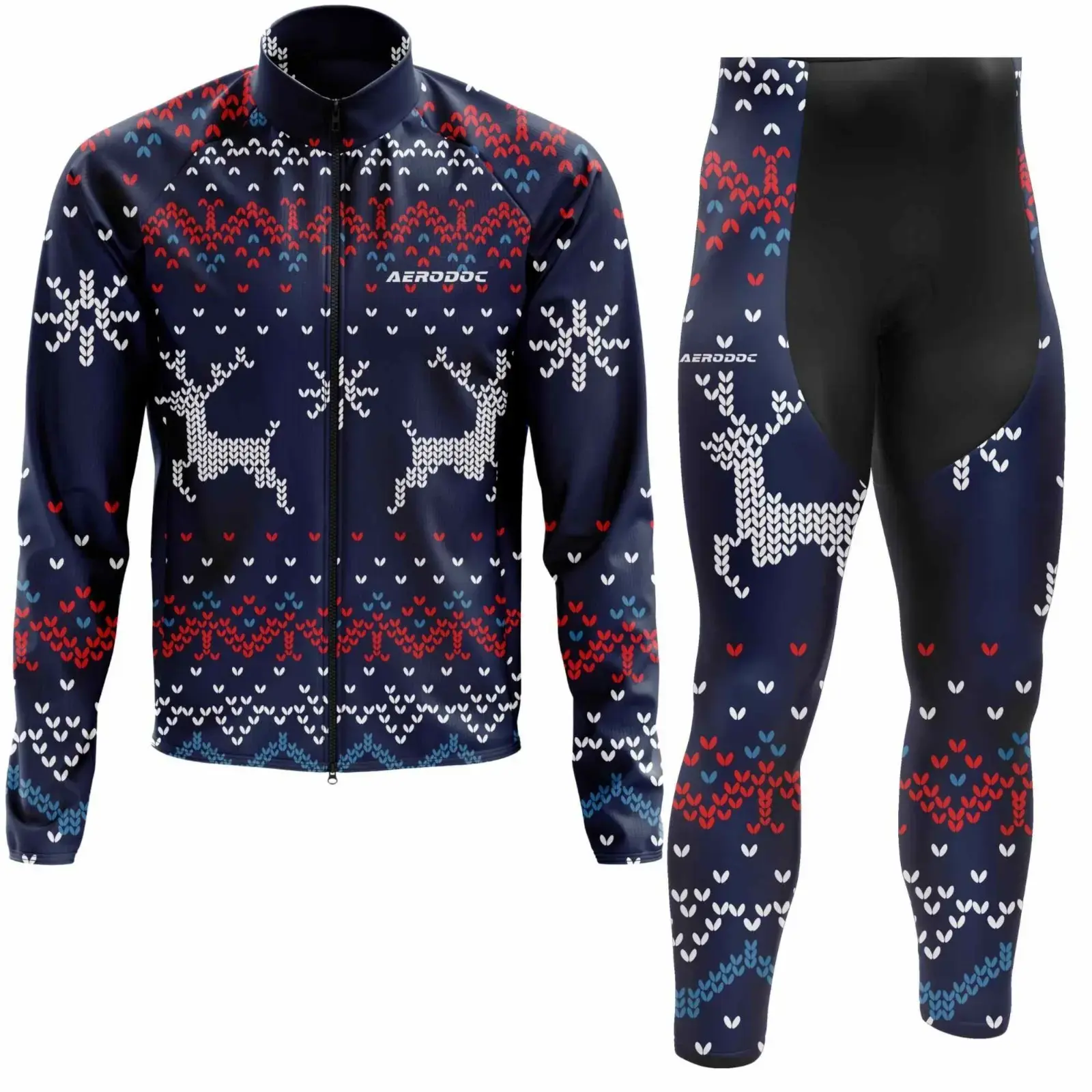 Aerodoc Sapphire Cold-Weather Cycling Jersey | Premium Winter Fleece Wool Bike Wear (Jacket + Non Bib Pants)