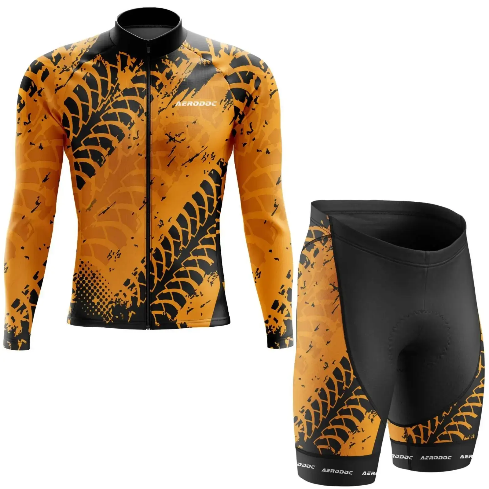 Tire Track Cyclist’s Jersey and Shorts– Performance Fit, Yellow & Black (Full Sleeves + Nonbib Shorts)