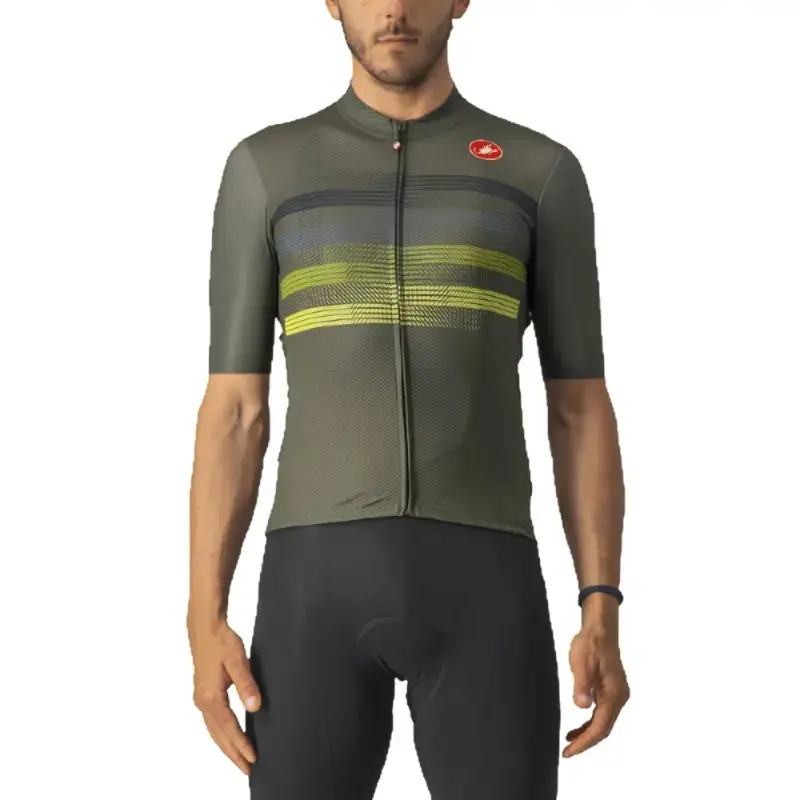 Castelli Endurance Pro Mens Cycling Jersey Military Green Blue Sulphur