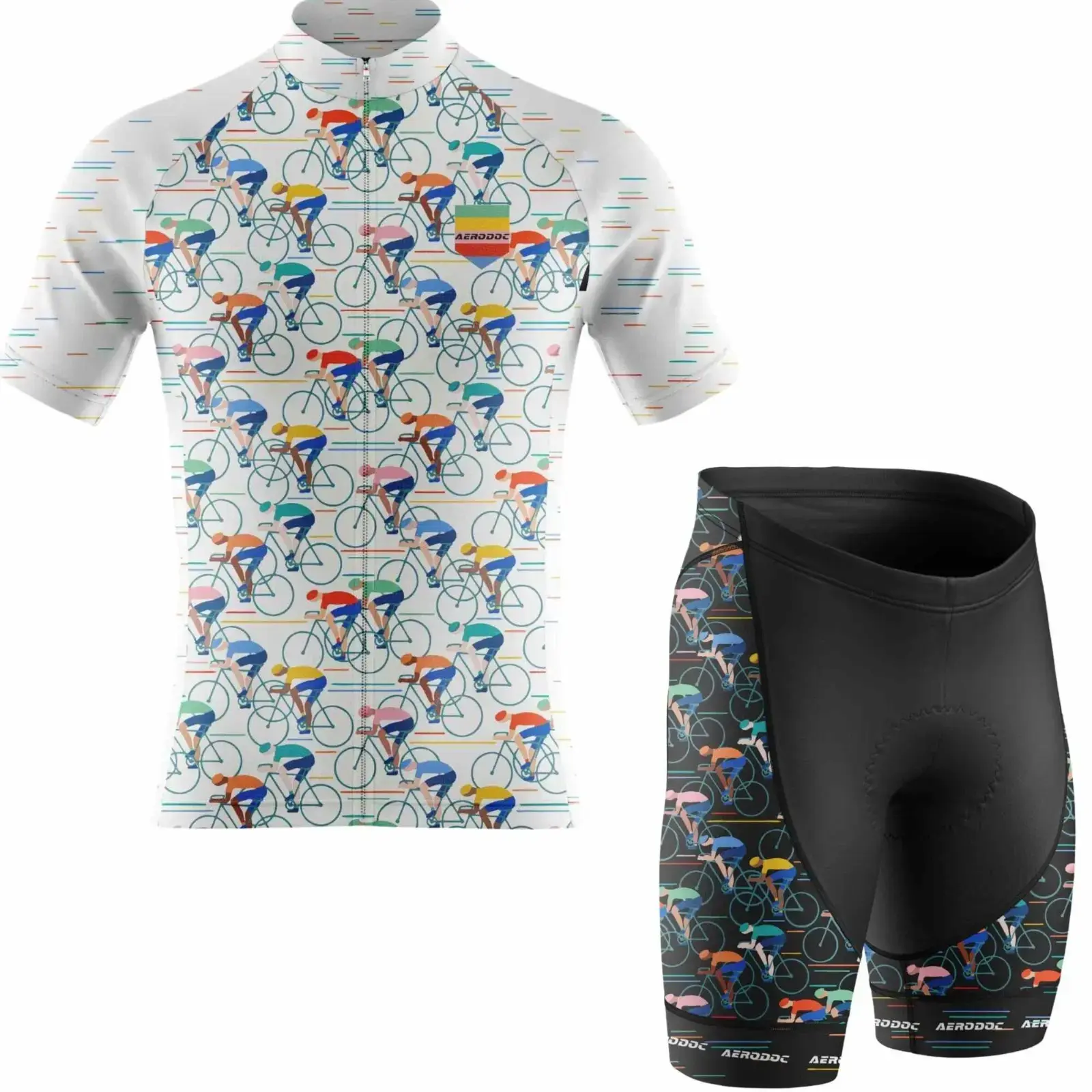 Retro Bicycle Design Mens Cycling Jersey Half Sleeve Nonbib Shorts