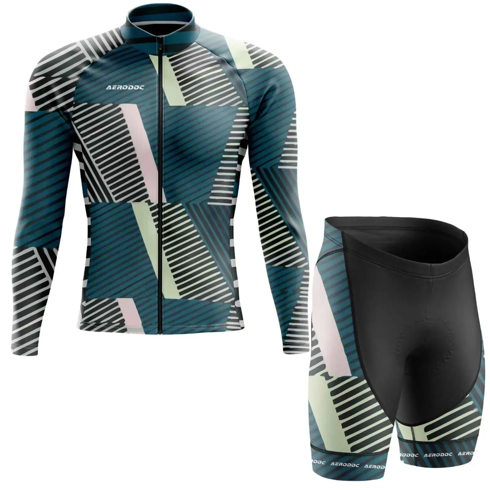 Geometric Cycling Jersey -Men's and Women's Aerodynamic & Breathable (Full Sleeves + Nonbib Shorts)