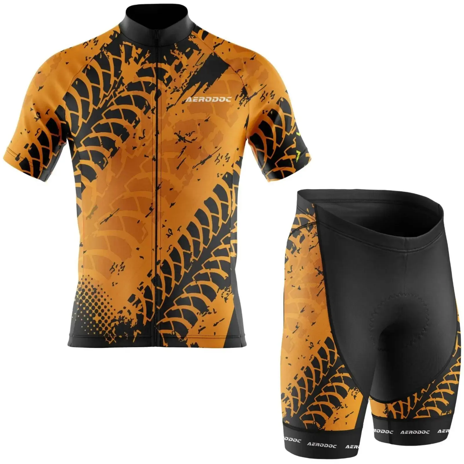 Tire Track Cyclist’s Jersey and Shorts– Performance Fit, Yellow & Black (Half Sleeve + Nonbib Shorts)