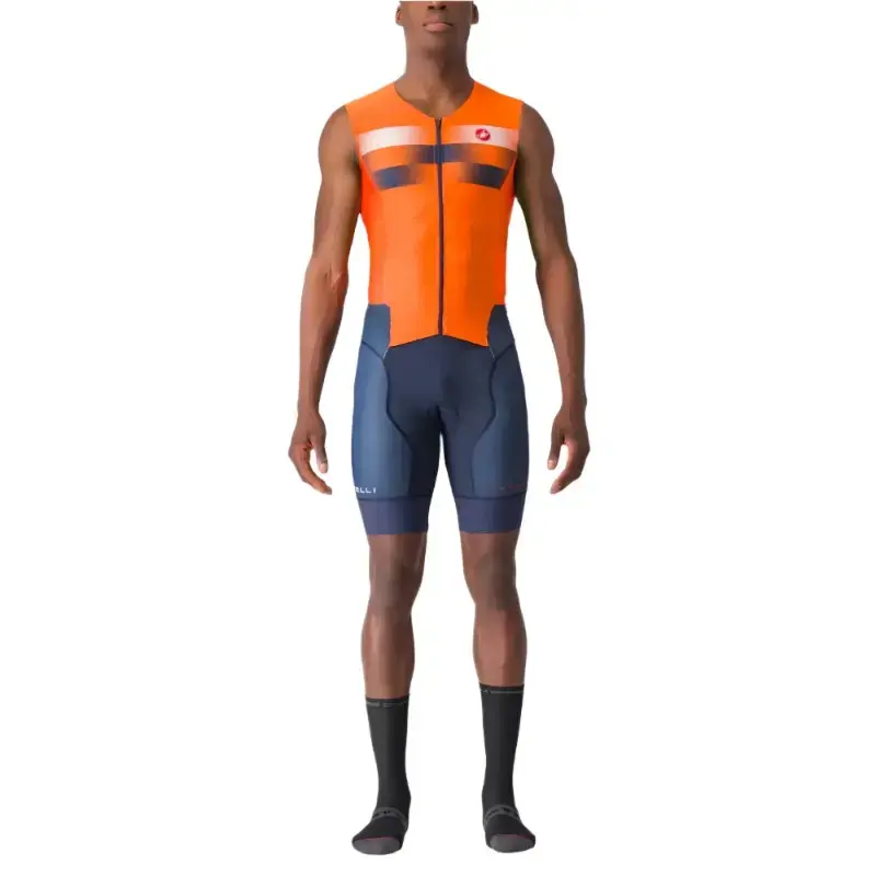 Castelli Free Sanremo 2 Sleeveless Mens Triathlon Suit Brilliant Orange Belgian Blue