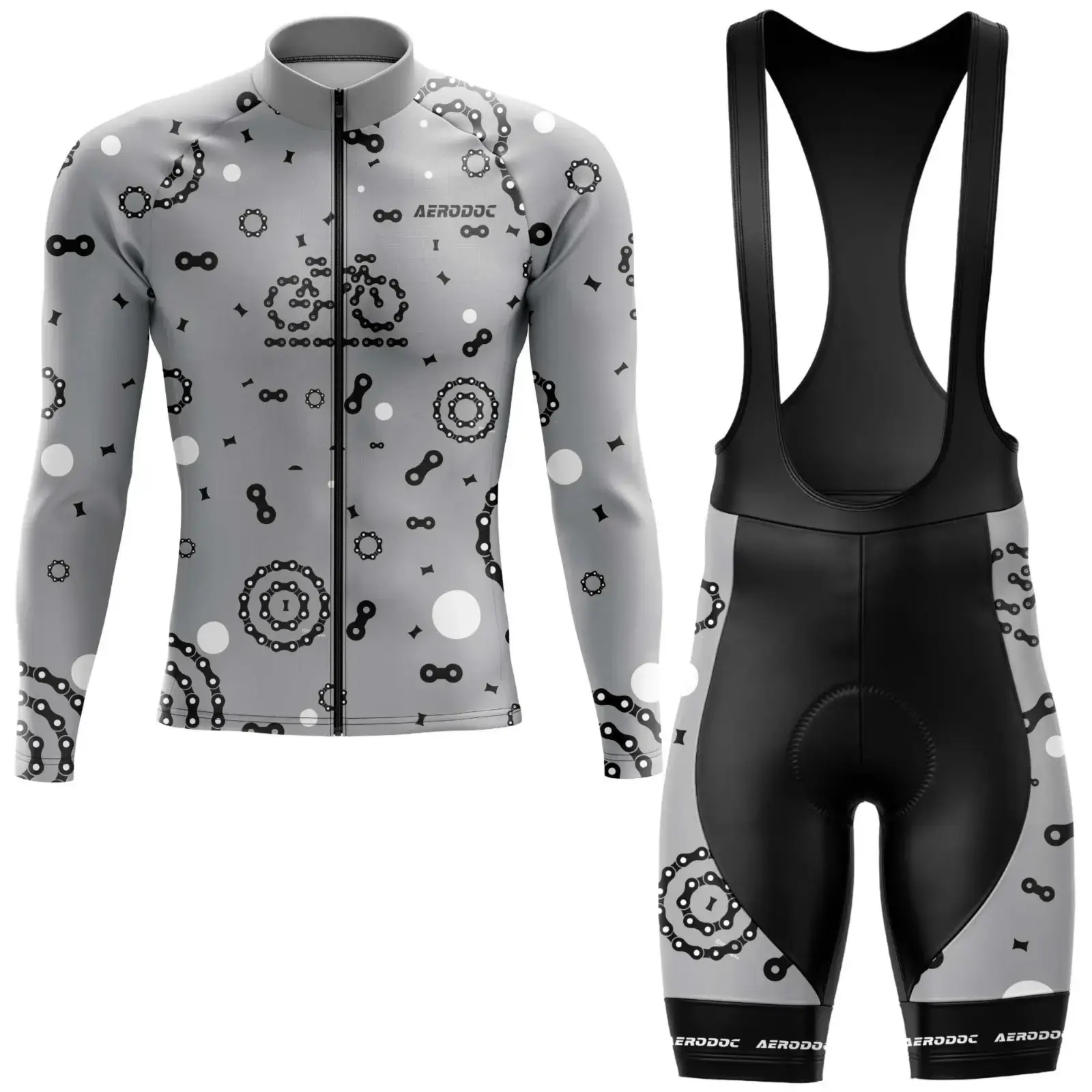 Chain Reaction Men's Cycling Jersey – Performance Gear for Road Bike & MTB (Full Sleeve + Bib Shorts)