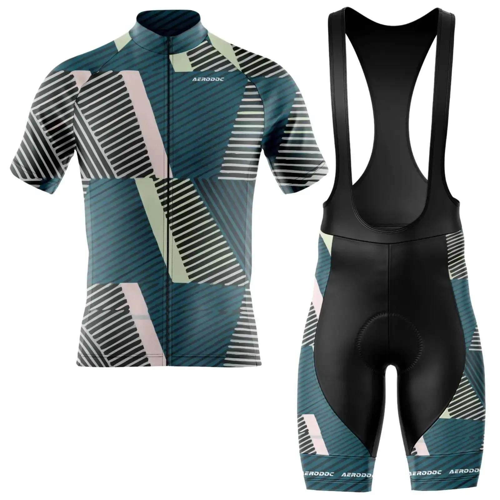 Geometric Cycling Jersey -Men's and Women's Aerodynamic & Breathable (Half Sleeve + Bib Shorts)