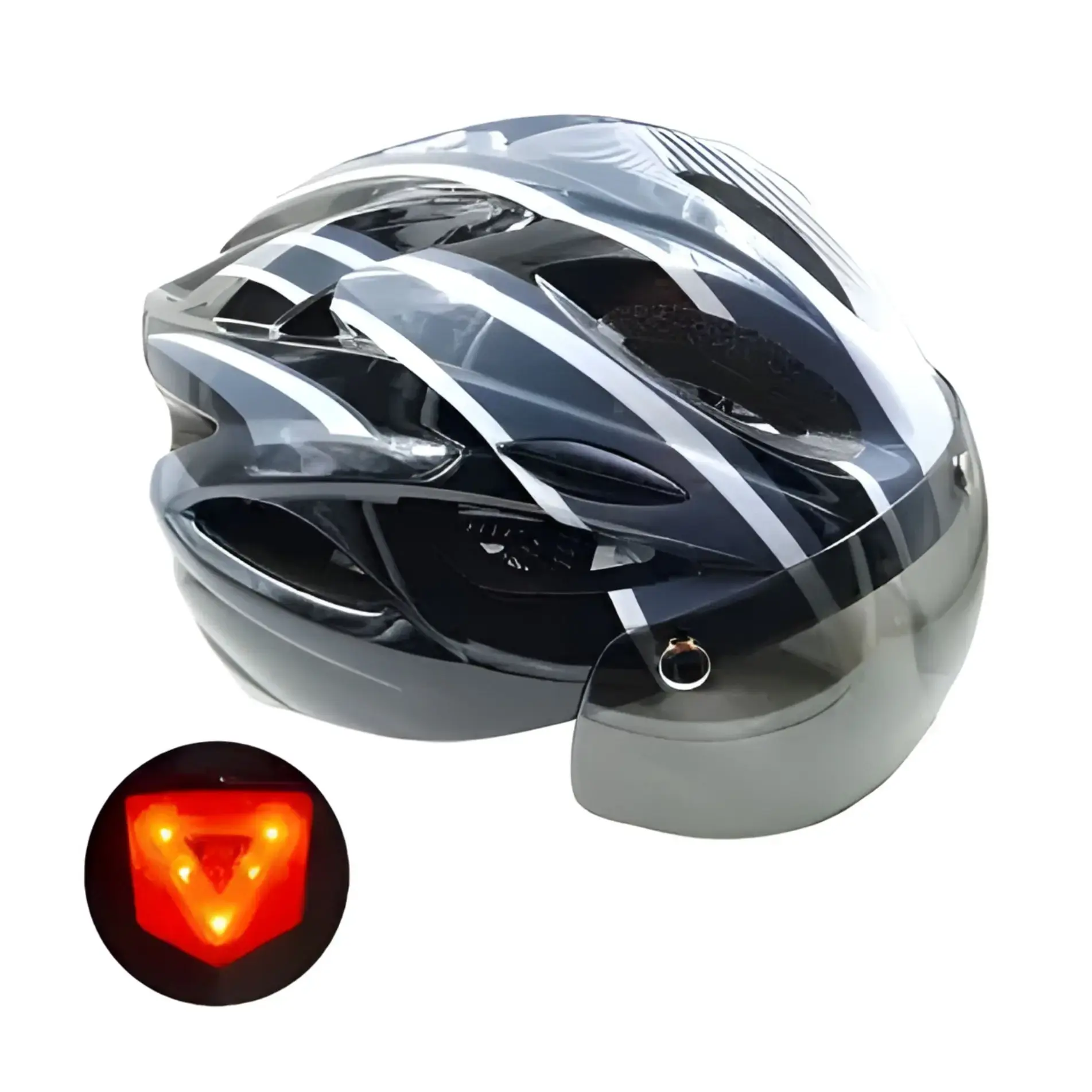 Helmet with LED Safety Rear Light Detachable Magnetic Cycling Helmet (Black&White)