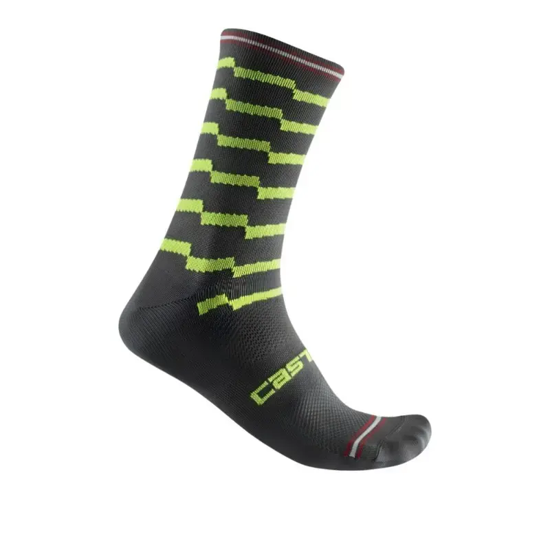 Castelli Unlimited 18 Mens Cycling Socks Dark Gray Electric Lime