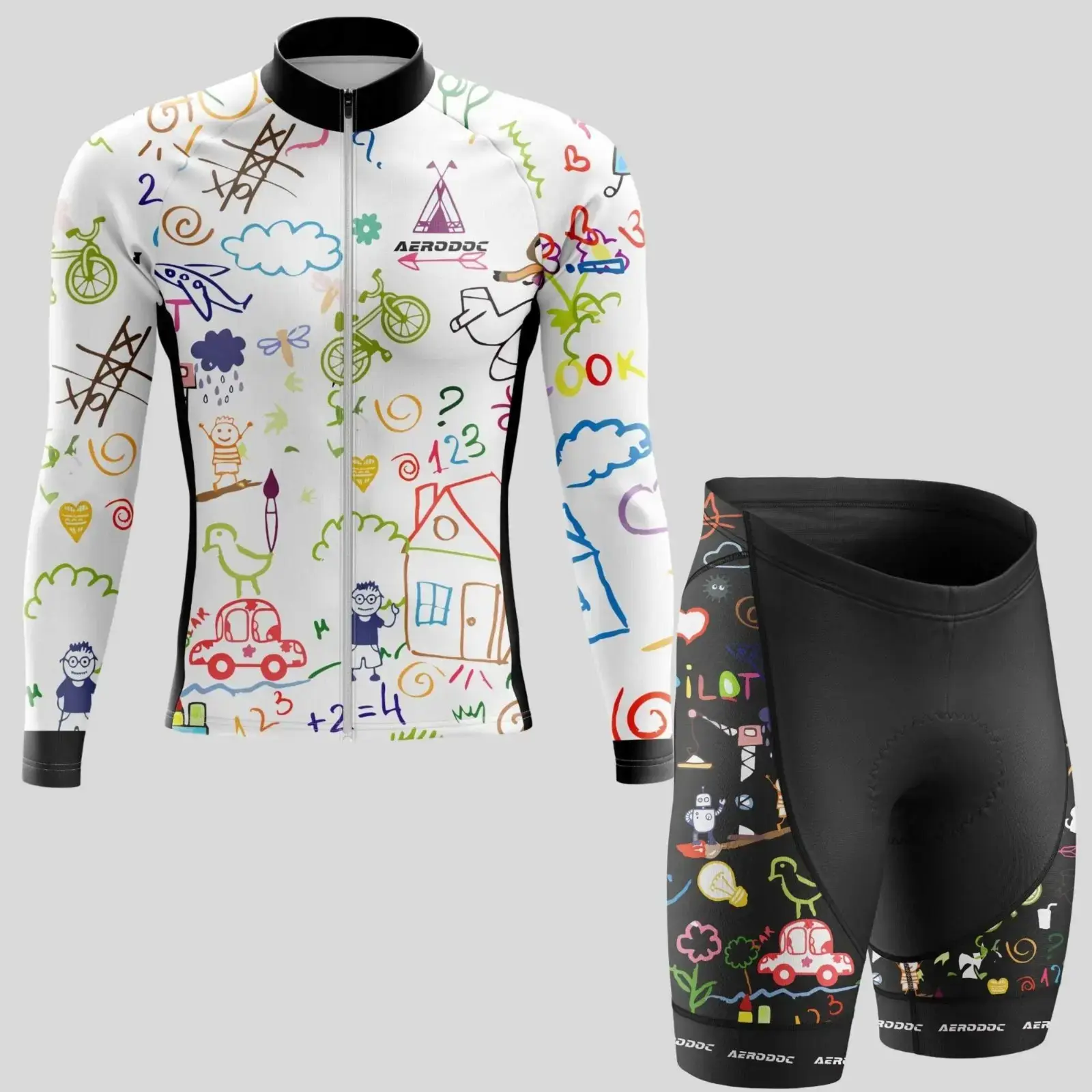 Doodle Explorer Cycling Jersey (Full Sleeves + Nonbib Shorts)