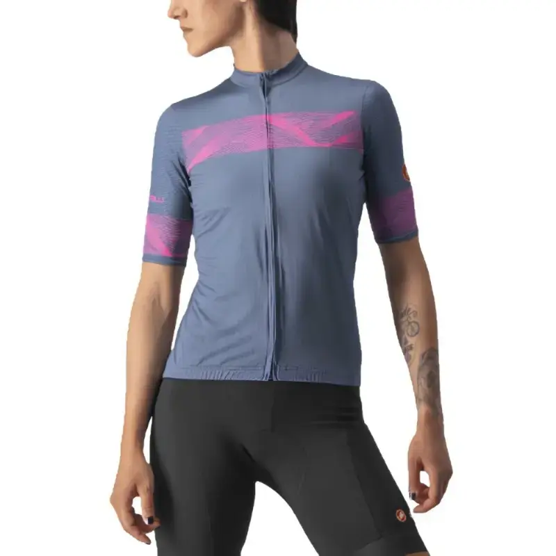 Castelli Fenice Womens Cycling Jersey Light Steel Blue Pink Fluo