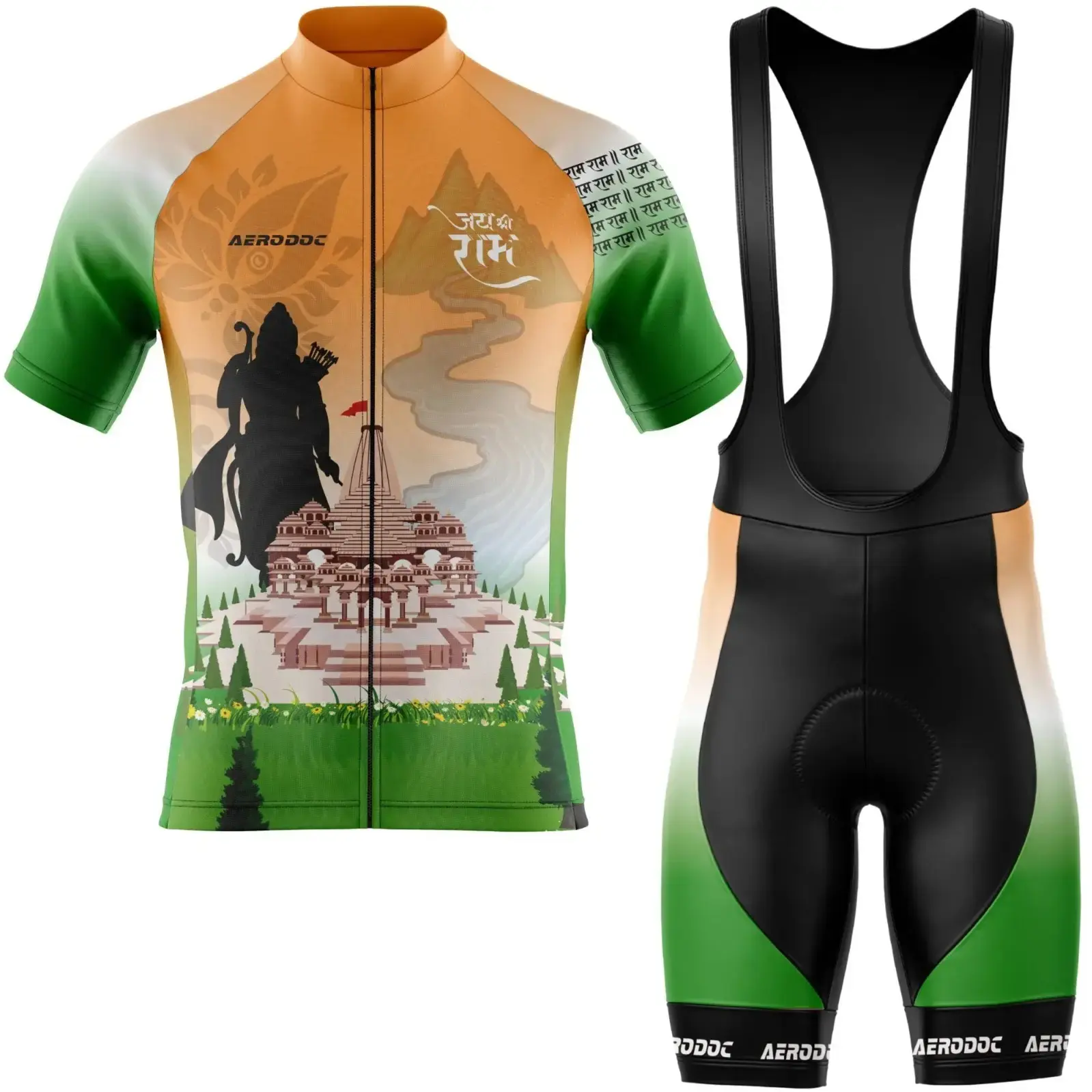 Lord Ram Inspired Cycling Kit – Tricolor Jersey & Gel Padded Bib Shorts (Half Sleeves Jersey with Bib Shorts)