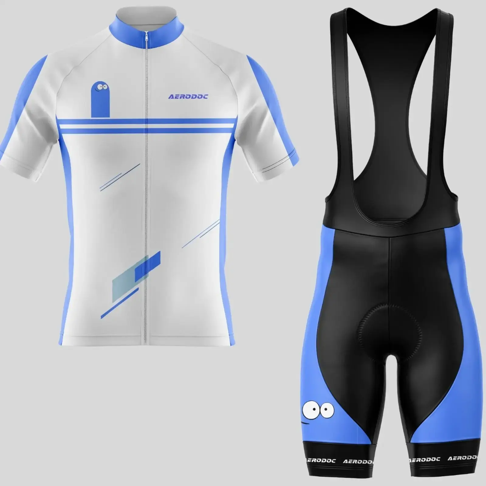 Smiley Blue White Cycling Jersey (Half Sleeve + Bib Shorts)