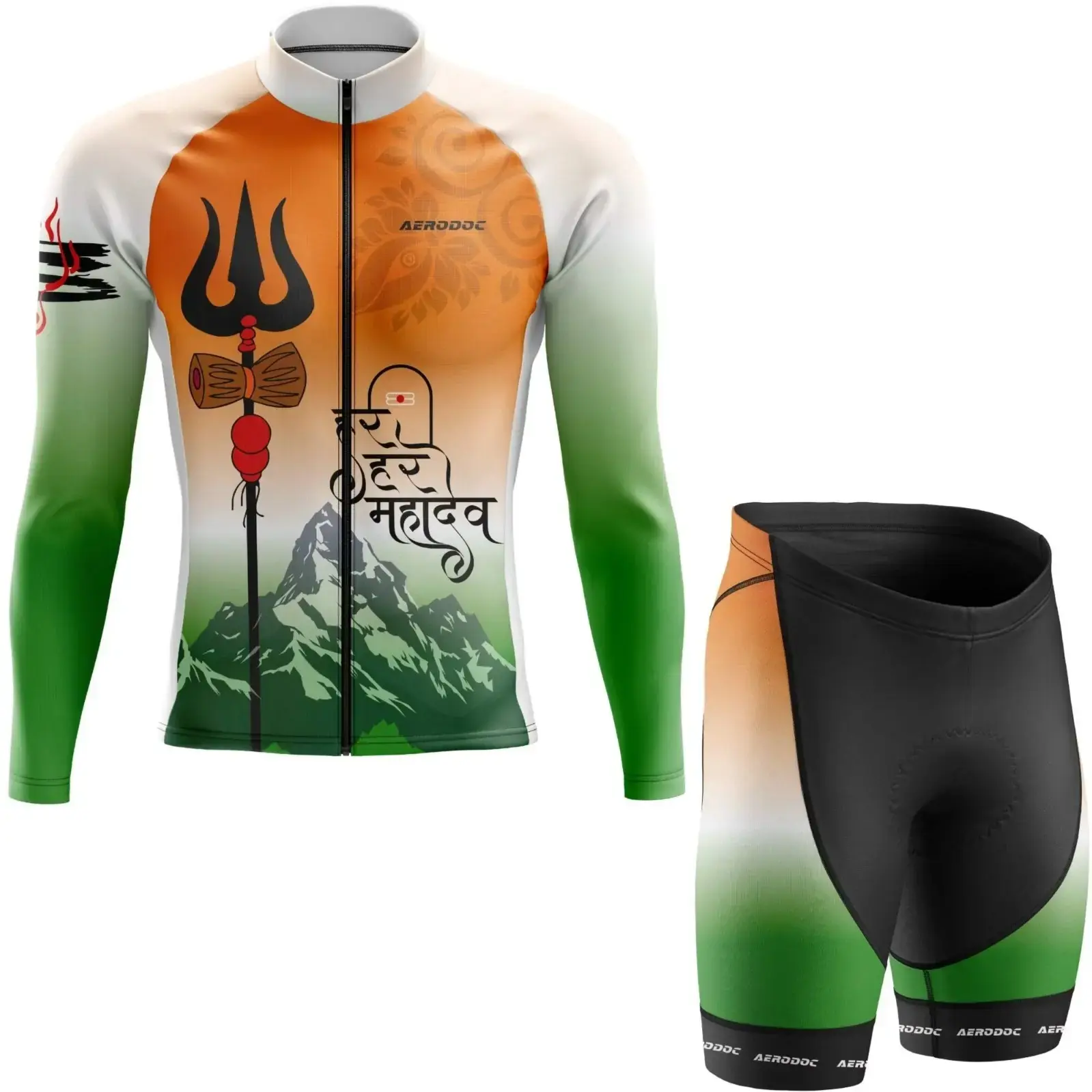 Tricolor Mahadev Cycling Jersey & Bib Shorts – Performance Gear for Riders (Full Sleeves Jersey with Shorts)