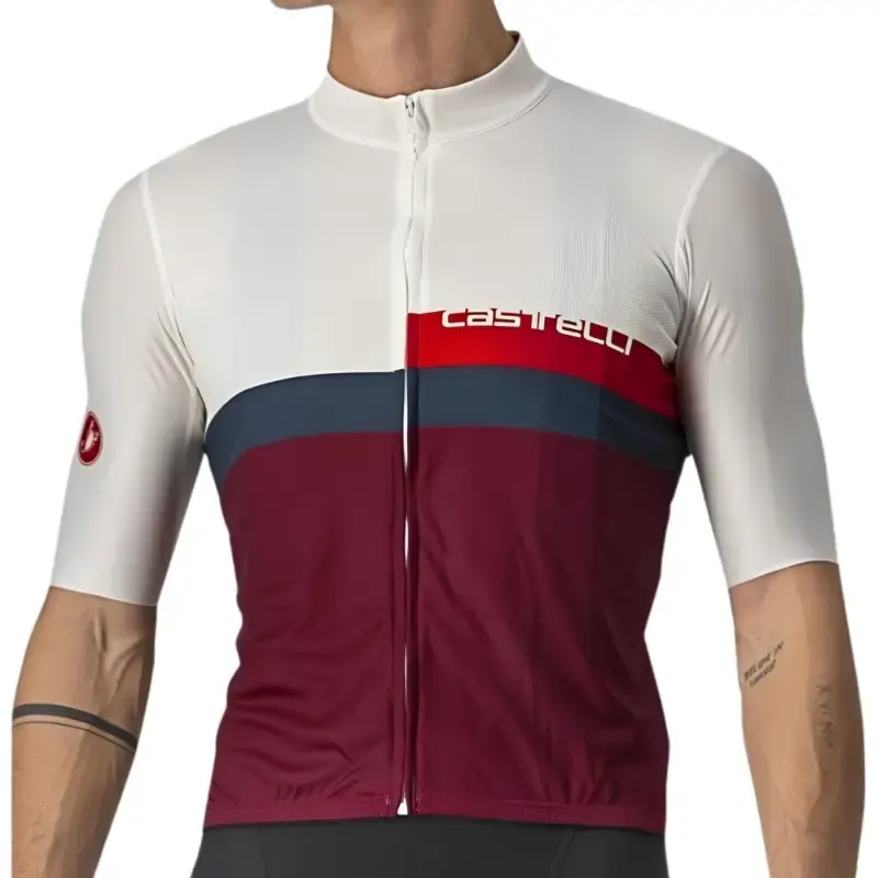 Castelli A Blocco Mens Cycling Jersey Ivory Red Blue Bordeaux