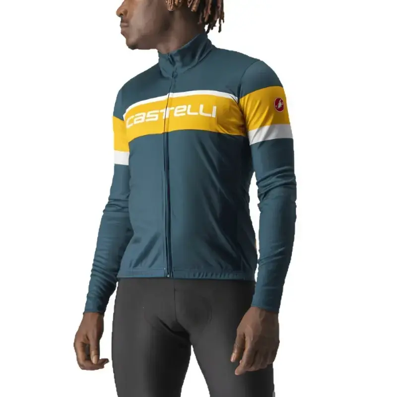 Castelli Passista Mens Cycling Jersey Deep Teal Goldenrod Silver Gra