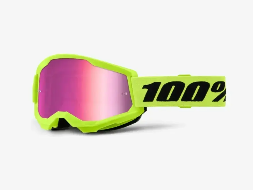 100% STRATA 2 Goggle Neon Yellow - Mirror Pink Lens