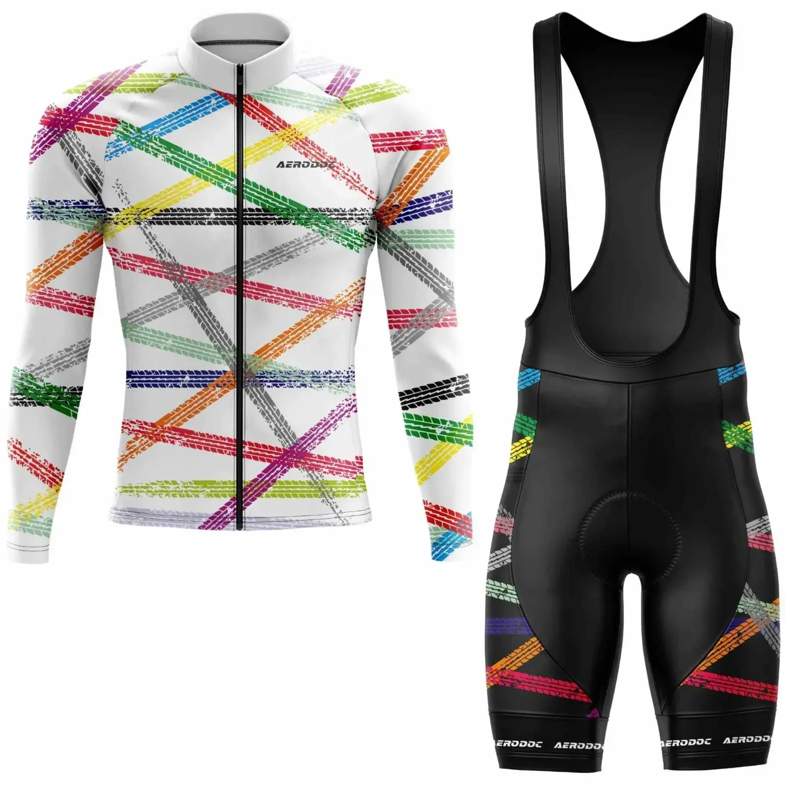 Color Stripe Road Racer Cycling Jersey (Full Sleeve + Bib Shorts)