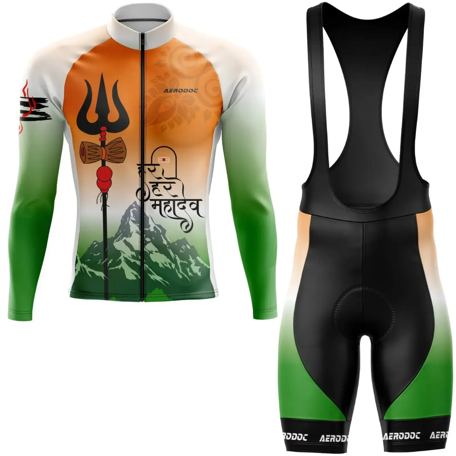 Tricolor Mahadev Cycling Jersey & Bib Shorts – Performance Gear for Riders (Full Sleeves Jersey with Bib Shorts)