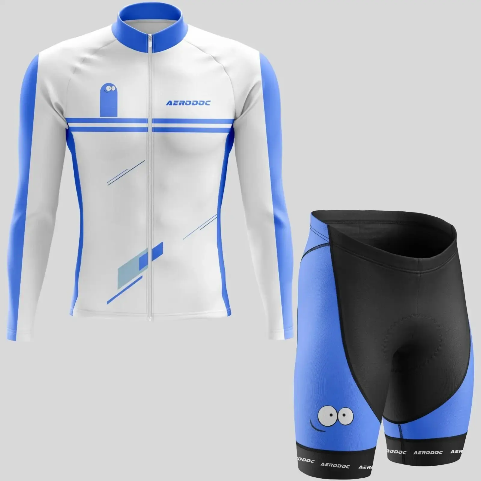 Smiley Blue White Cycling Jersey (Full Sleeves + Nonbib Shorts)