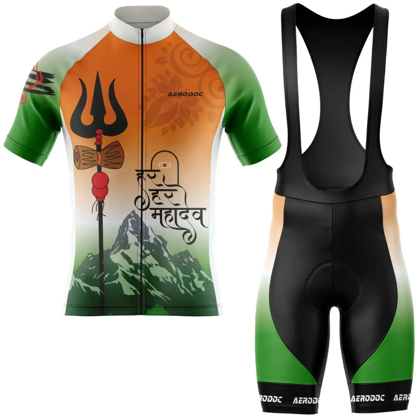 Tricolor Mahadev Cycling Jersey & Bib Shorts – Performance Gear for Riders (Half Sleeves Jersey with Bib Shorts)