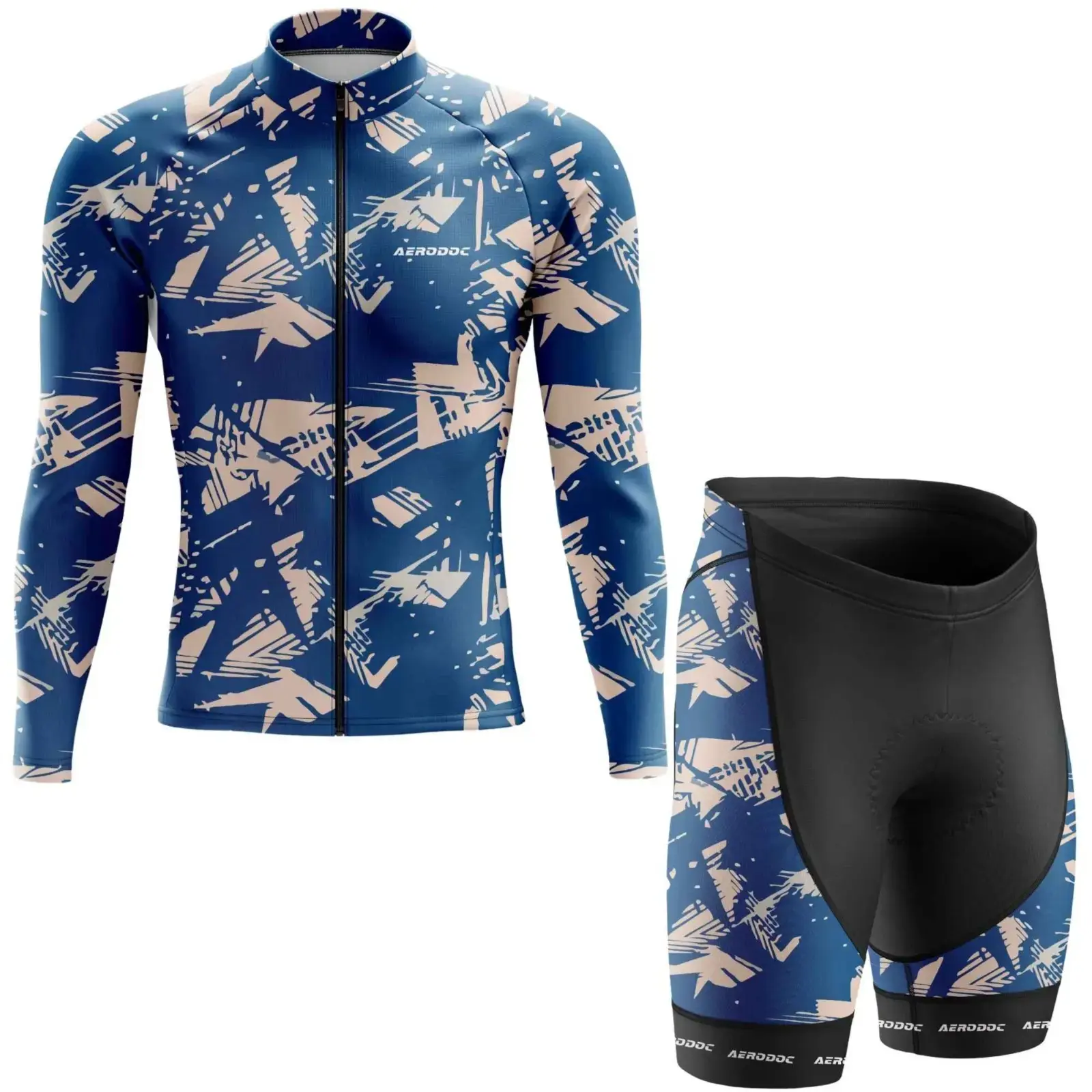 Blue Pulse Cycling Jersey - Energized Print for High-Speed Rides (Full Sleeves + Nonbib Shorts)
