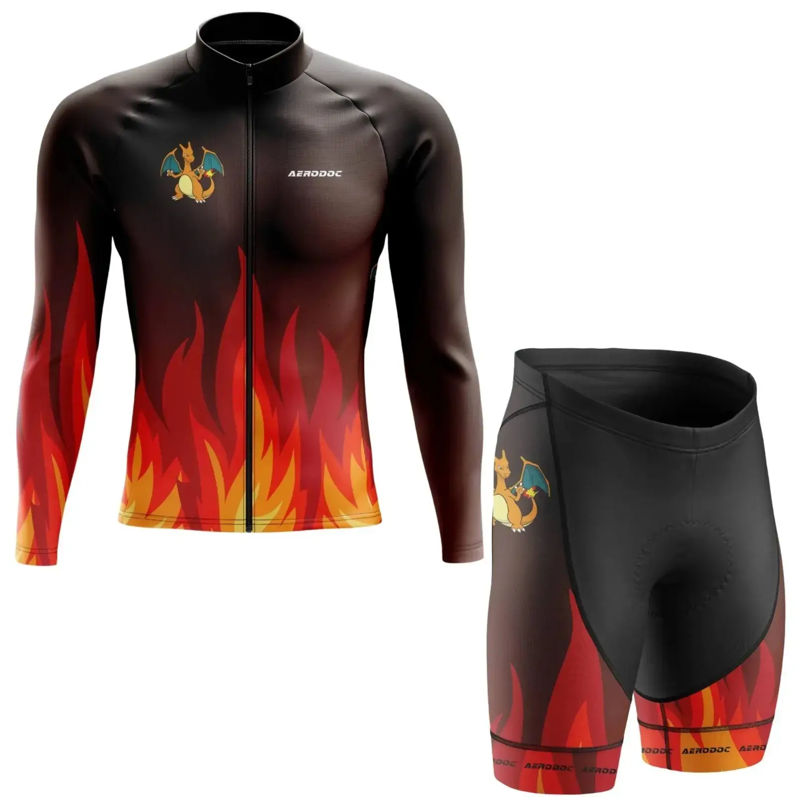 Aerodoc Phoenix Flame Cycling Jersey Full Sleeves Nonbib Shorts