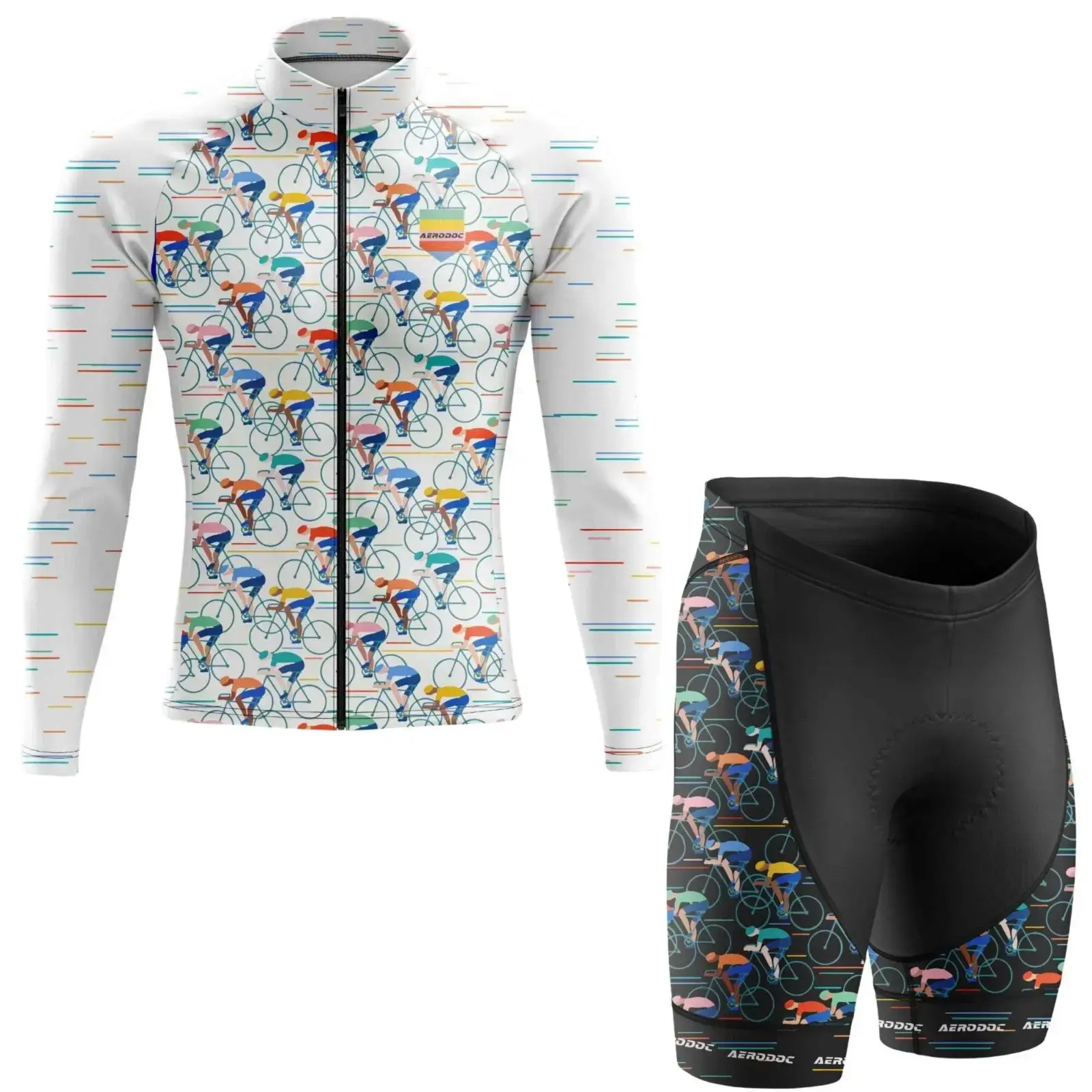 Retro Bicycle Design Men's Cycling Jersey (Full Sleeves + Nonbib Shorts)