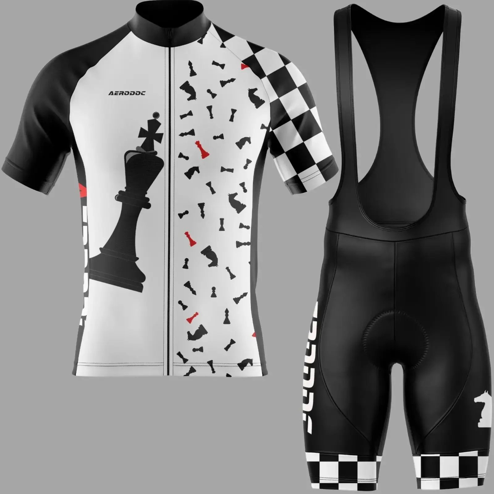Checkmate Cycling Jersey & Bib Shorts Set – Ride Like a Chess Grandmaster! (Half Sleeves Jersey with Bib Shorts)