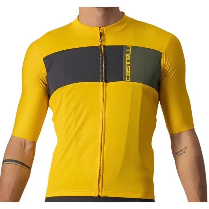 Castelli Prologo 7 Mens Cycling Jersey Saffron Light Black Military Green