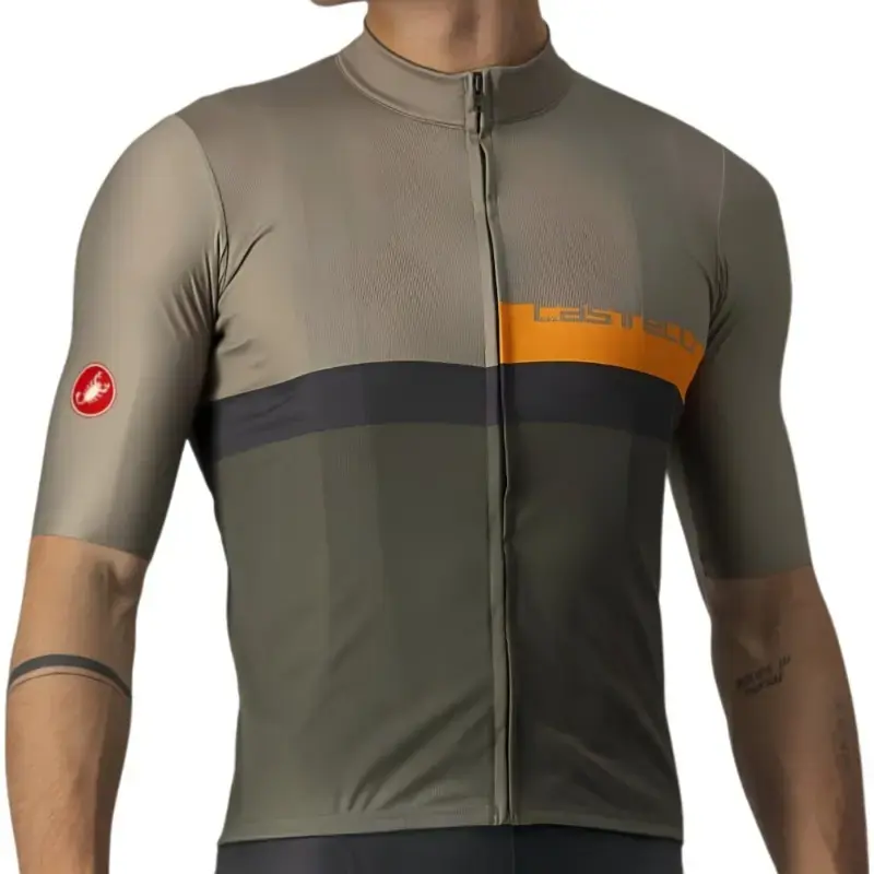 Castelli A Blocco Mens Cycling Jersey Bark Green Pop Orange Dark Gray