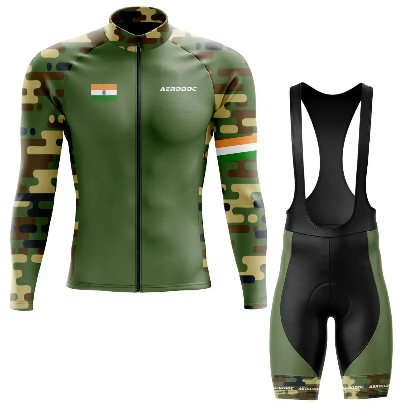 Full Sleeve Indian Army Camouflage Cycling Jersey with Bib Shorts