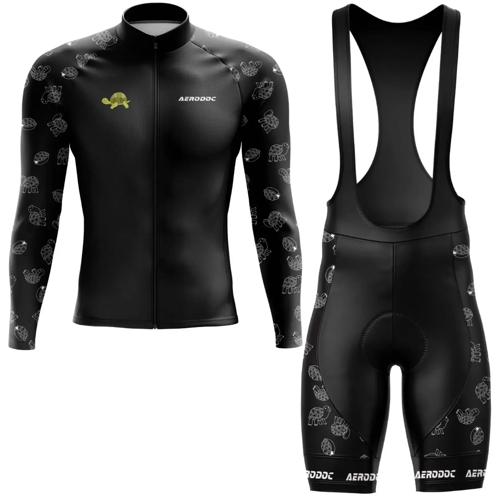 TurtleFlow Unisex Cycling Jersey & Shorts - Half/Full Sleeves & Bib/Non-bib Shorts (Full Sleeves Jersey with Bib Shorts)