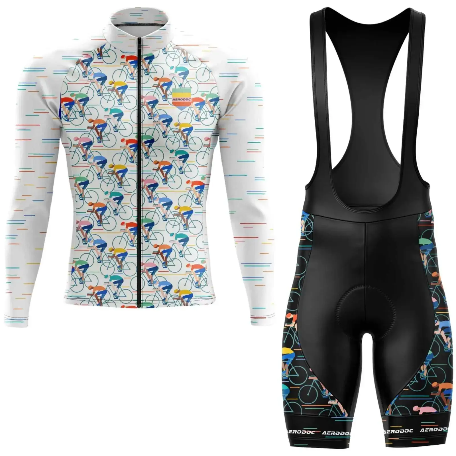 Retro Bicycle Design Men's Cycling Jersey (Full Sleeve + Bib Shorts)