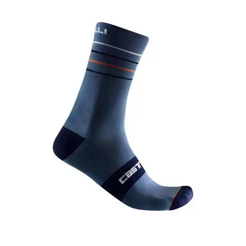 Castelli Endurance 15 Mens Cycling Socks Light Steel Blue Pop Orange