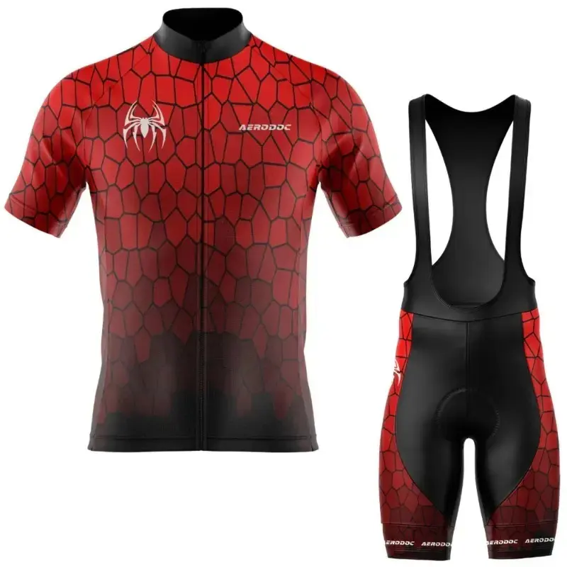 Spiderweb Red Unisex Cycling Jersey and Shorts (Half Sleeve + Bib Shorts)