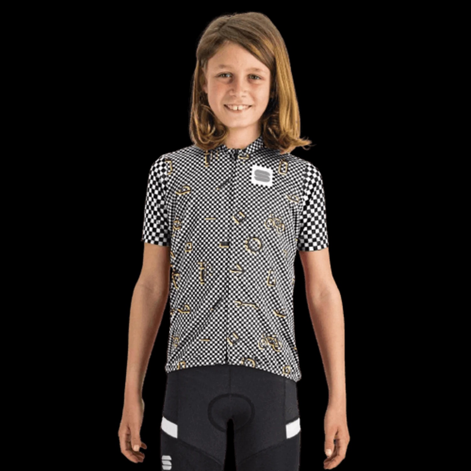 Sportful Checkmate Kids Cycling Jersey (Black/White/Cedar)