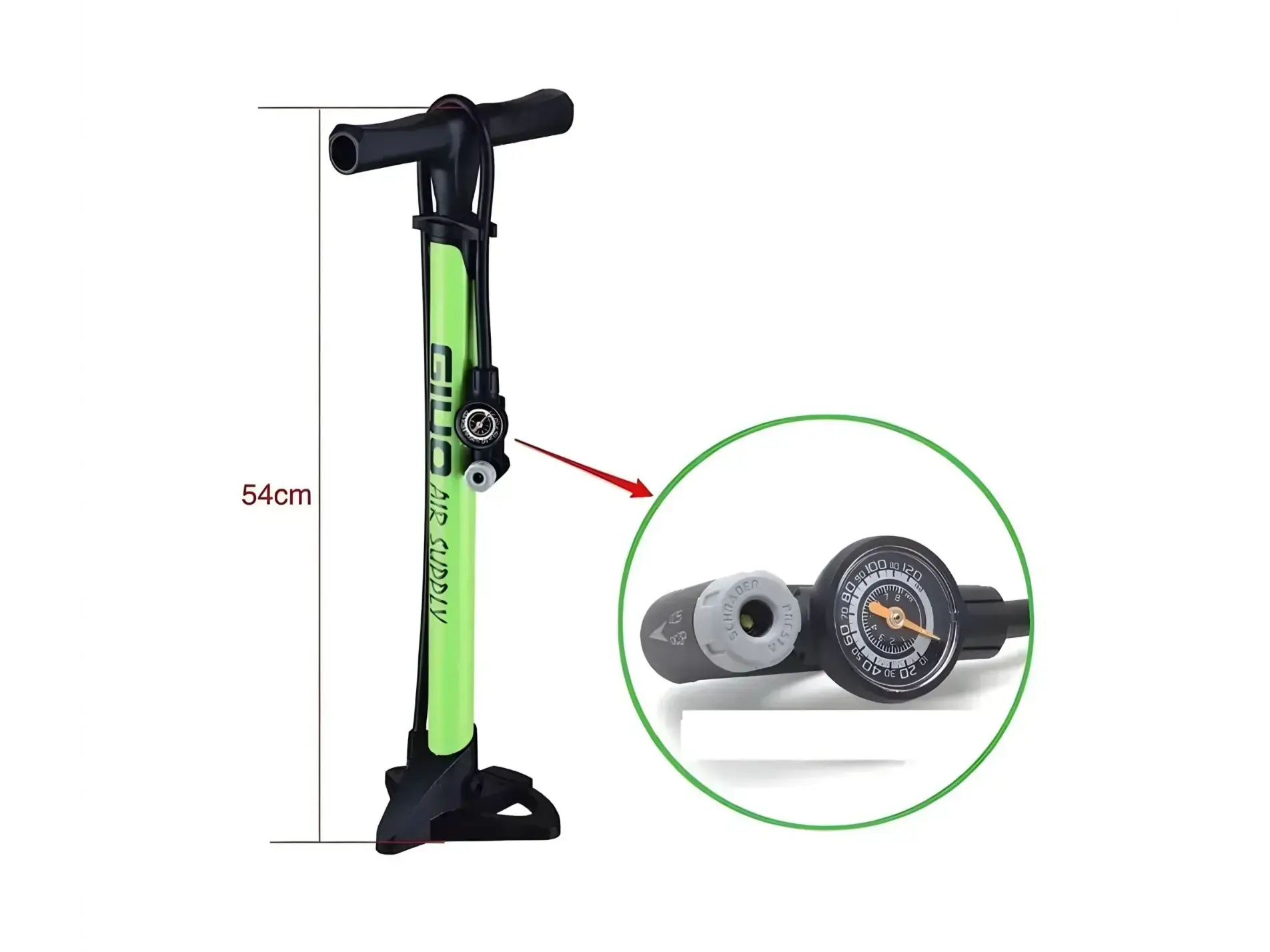Giyo Floor Pump | GF-37P High Pressure with Steel Barrel, Gauge, Automatic Presta and Shrader Compatible