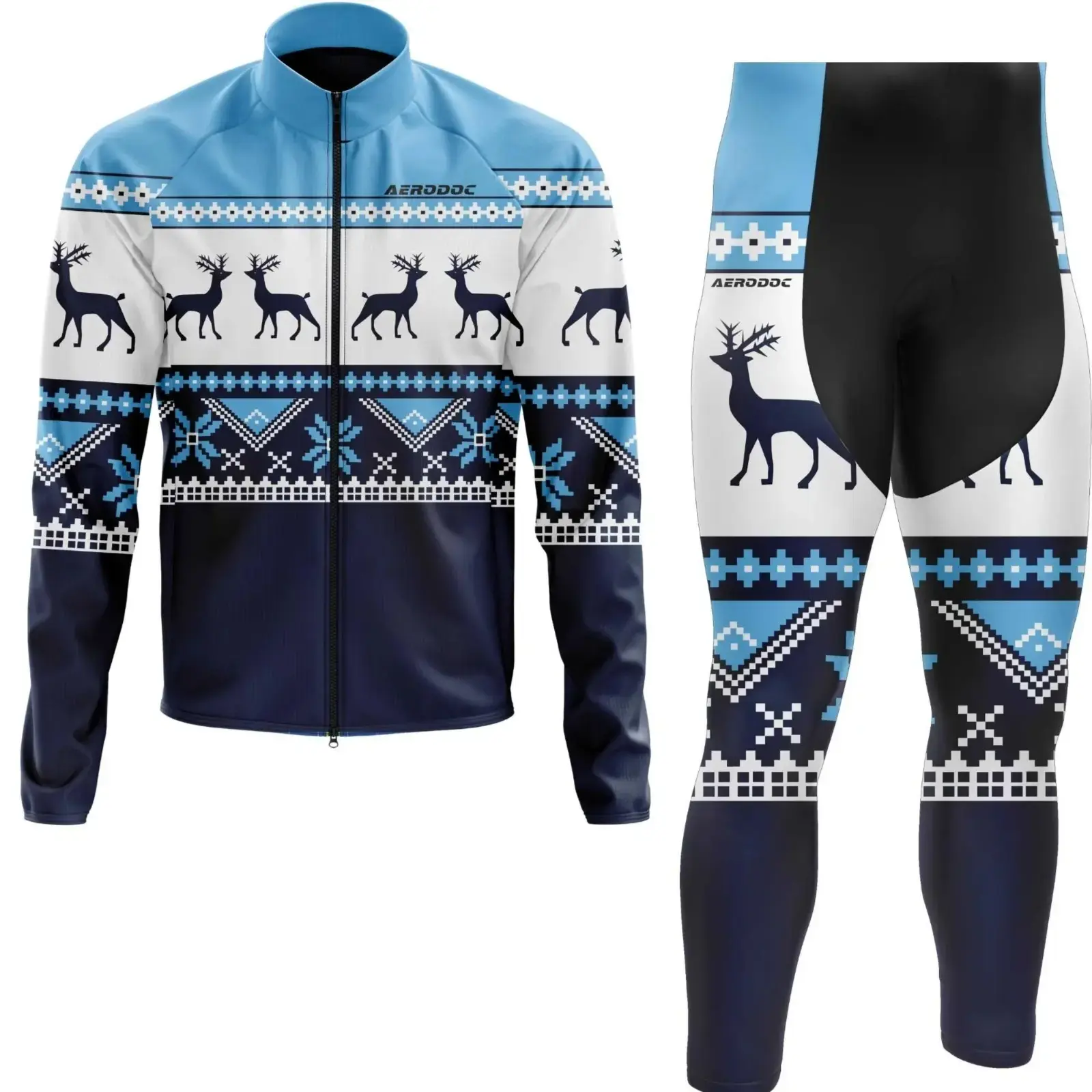 Aerodoc Reindeer Cold-Weather Cycling Jersey | Premium Winter Fleece Wool Bike Wear (Jacket + Non Bib Pants)