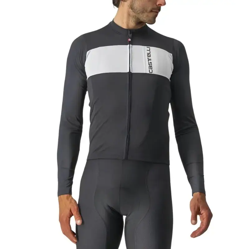 Castelli Prologo 7 Long Sleeve Mens Cycling Jersey Light Black Silver Gray Ivory