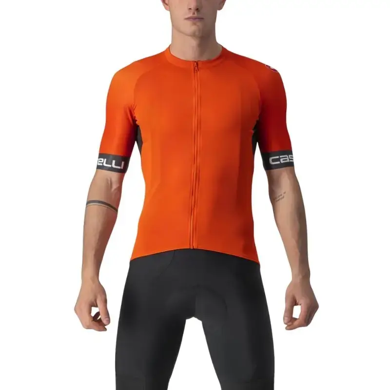 Castelli Entrata Vl Mens Cycling Jersey Fiery Red Dark Gray Ivory