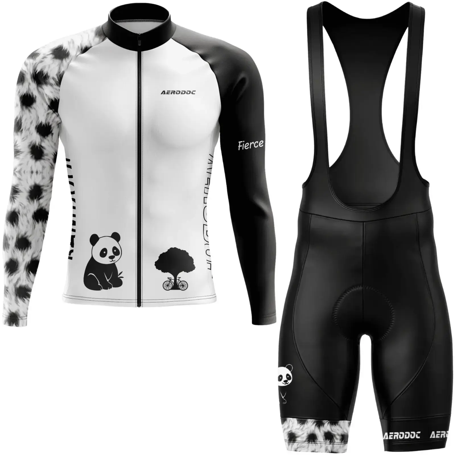 Fierce Zen Panda Cycling Kit – Racefit Jersey & Bib Shorts Set (Full Sleeves Jersey with Bib Shorts)