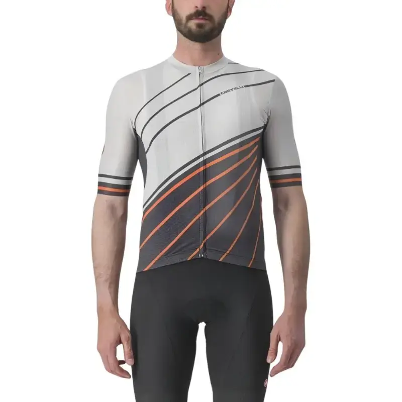 Castelli Speed Strada Mens Cycling Jersey Moon Gray Dark Gray Scarlet Ib