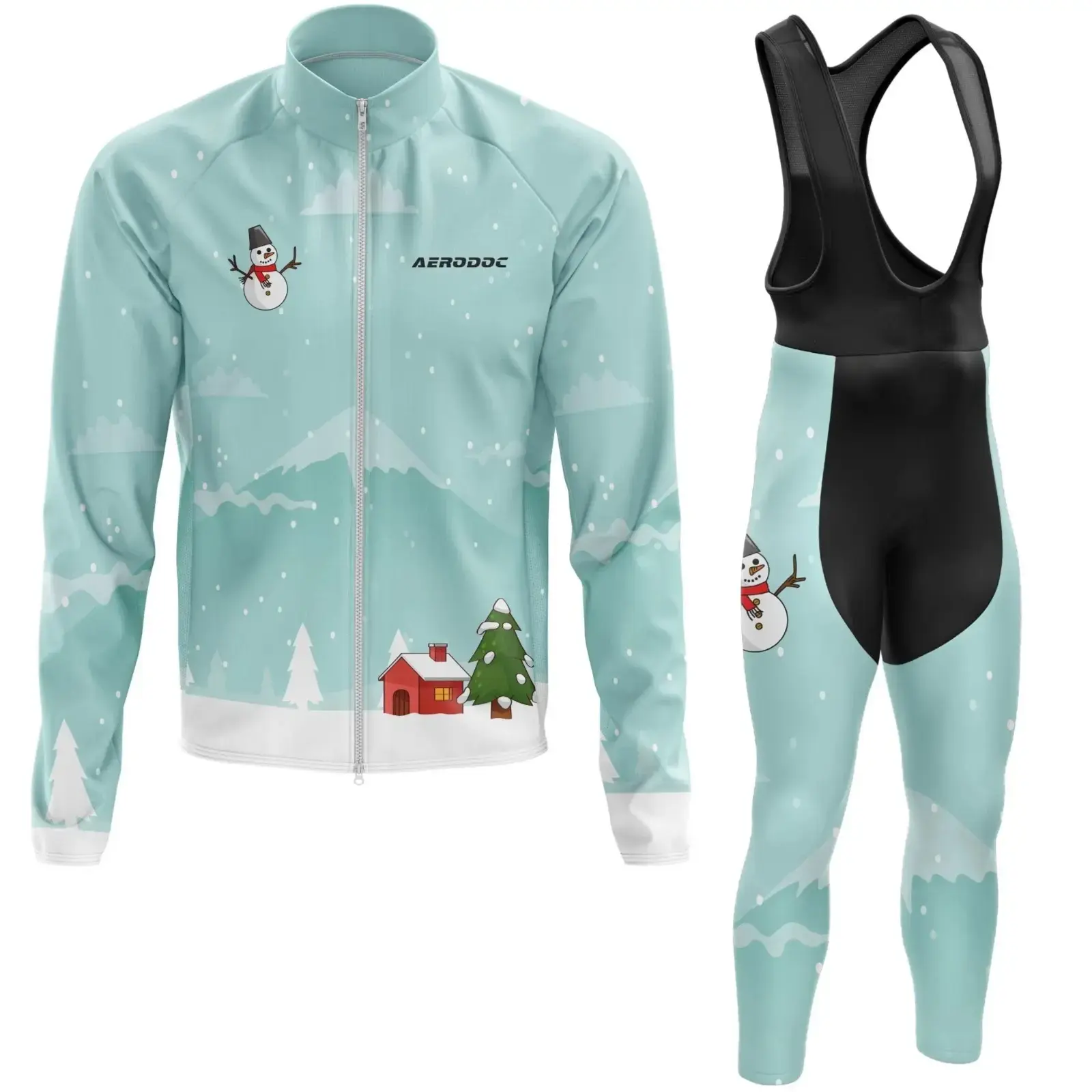 Aerodoc Mountain Frost Winter Cycling Jacket | Premium Winter Fleece Wool Bike Wear (Jacket + Bib Pants)