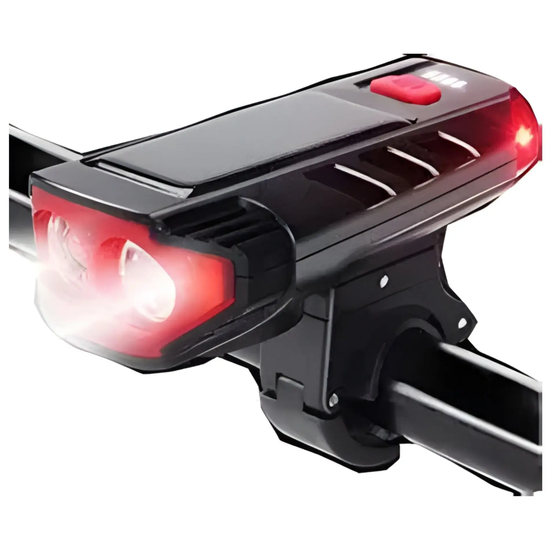 Bicycle Horn 2 Eyes Front Light Solar With Usb Charging Battery Bike Light With Two Back Lights Black
