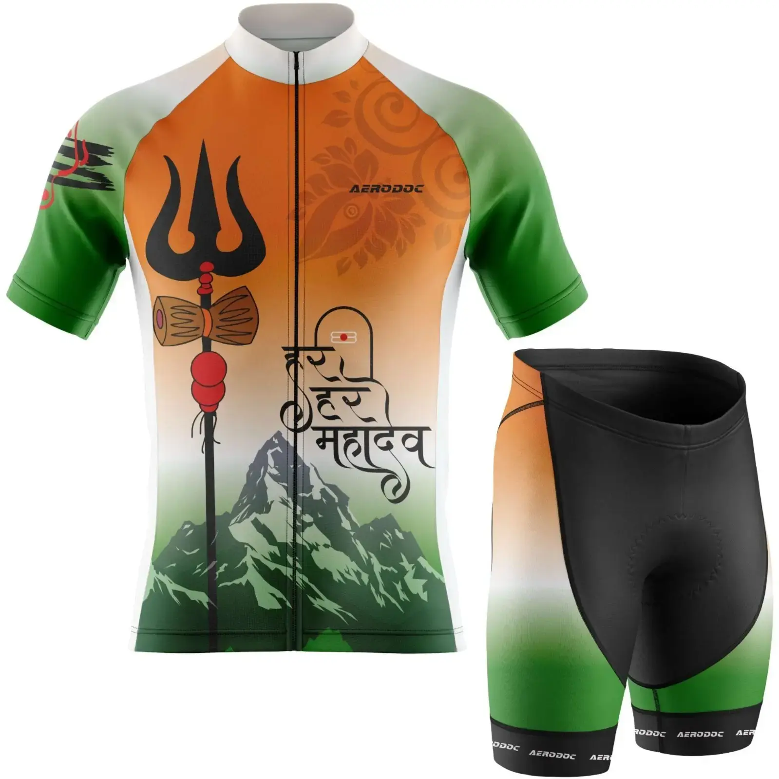 Tricolor Mahadev Cycling Jersey & Bib Shorts – Performance Gear for Riders (Half Sleeves Jersey with Shorts)