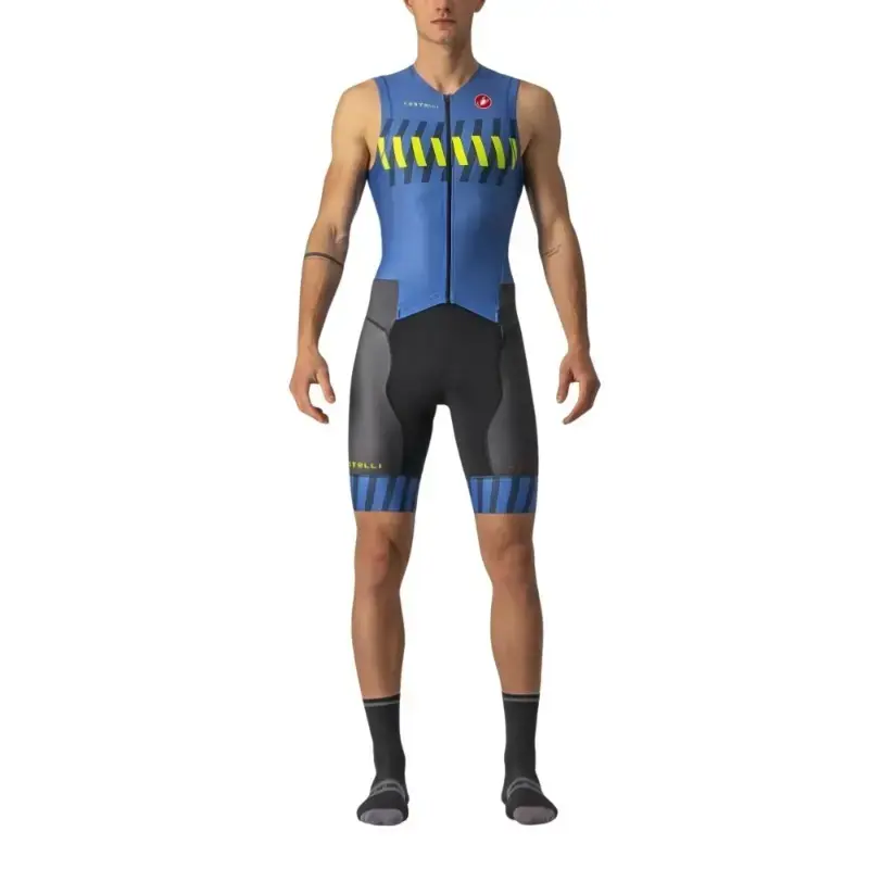Castelli Free Sanremo 2 Sleeveless Mens Triathlon Suit Cobalt Blue Electric Lime